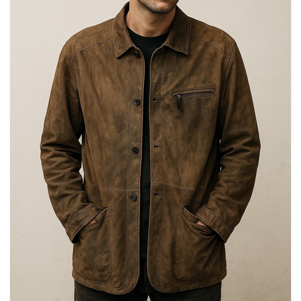 Designer GIMO'S LEATHER JACKET Men's Large Size 40 US Brown Suede Made‎ in Italy
